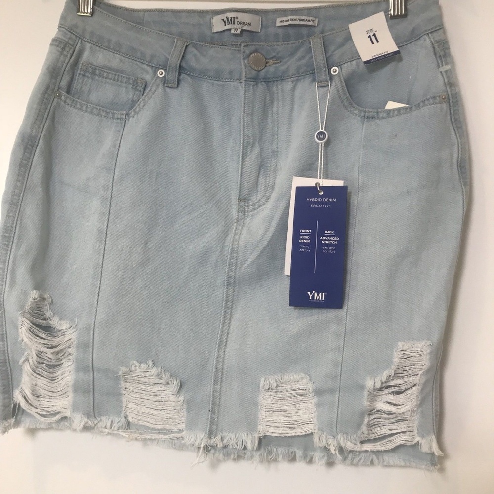 YMI destroyed denim skirt NEW Size 11